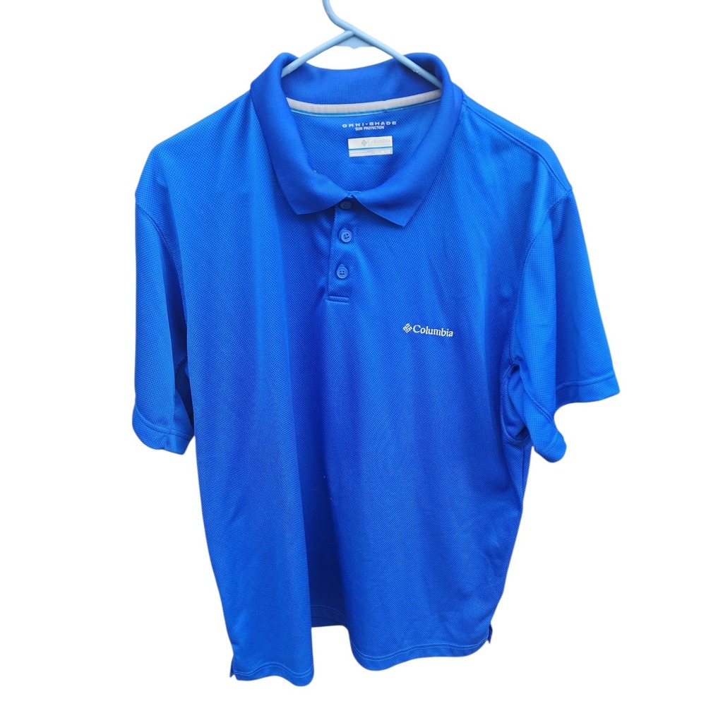 Columbia Omni-Shade Sun Protection Blue Polo Shirt Mens XL Short Sleeve Golf